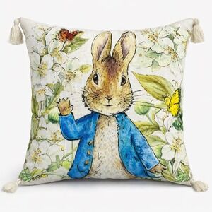 Beatrix Potter Peter Rabbit Garden Decorative 18" Pillow Cottagecore Tassels NWT